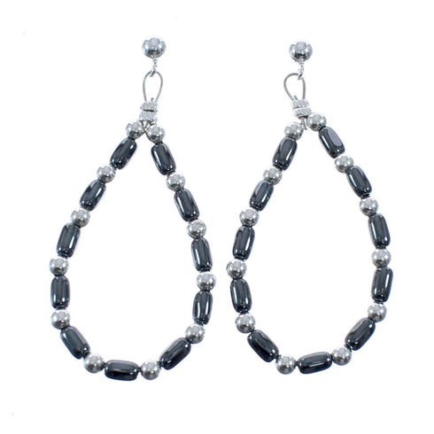 Sterling Silver Hematite Bead Post Dangle Earrings AX128087